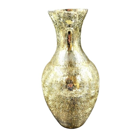 Gold Mirrored backed crackle floral Vase. Mid Century Modern Decor Home Decor Ce - Picture 1 of 8